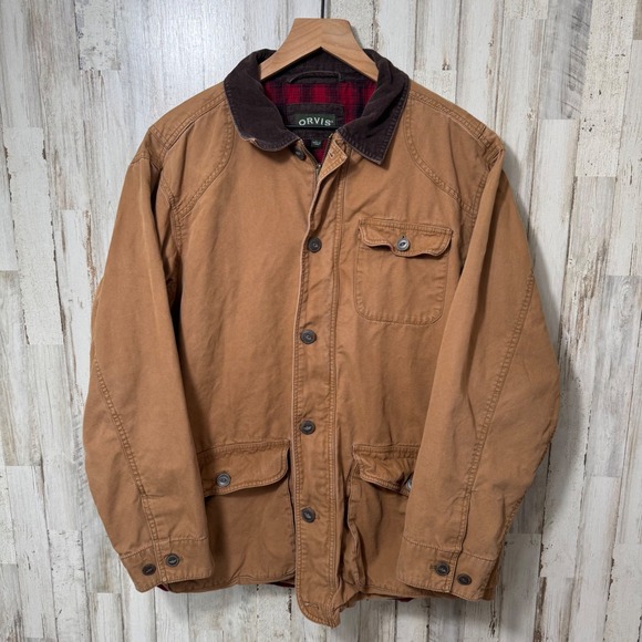 Vintage Orvis Chore Barn Utility Jacket Corduroy Collar Flannel Lining Mens L - Picture 2 of 11